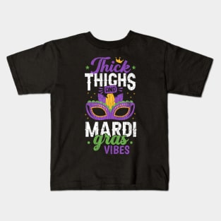 Thick Thighs Mardi Gras Vibes New  Party Graphic Kids T-Shirt